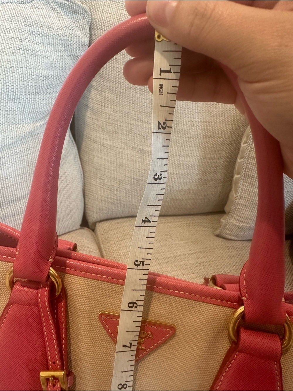 Prada Beige And Pink Canvas And Leather Tote - Picture 16 of 16